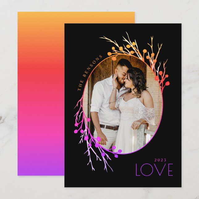 Cartes Pour Fêtes Annuelles Berries d'hiver Love Branches Rainbow Black (Devant / Derrière)