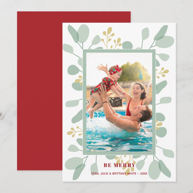 Cartes Pour Fêtes Annuelles Berries et Eucalyptus Photo de Noël (Devant / Derrière)