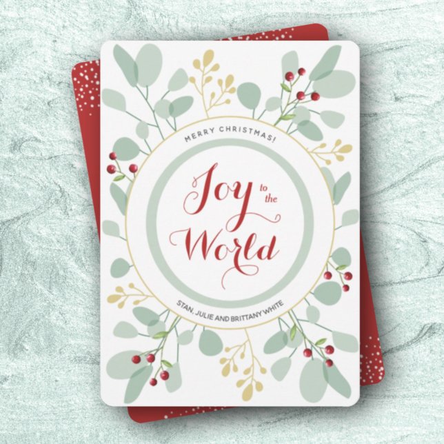 Cartes Pour Fêtes Annuelles Berries Feuilles Joy to the World Flat (Créateur téléchargé)