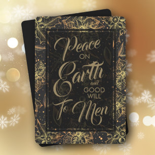 Cartes Pour Fêtes Annuelles Berries Gold Holly sur Noir Noël non photo