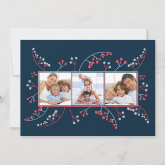 Cartes Pour Fêtes Annuelles Berries gris-rouge moderne Photo plat Noël