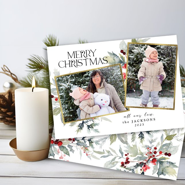 Cartes Pour Fêtes Annuelles Berries Joyeux Noël 2 Photo Collage Mistletoe (Créateur téléchargé)