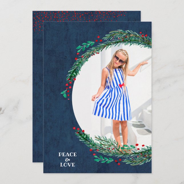 Cartes Pour Fêtes Annuelles Berries Pine Wire Photo de Noël (Devant / Derrière)