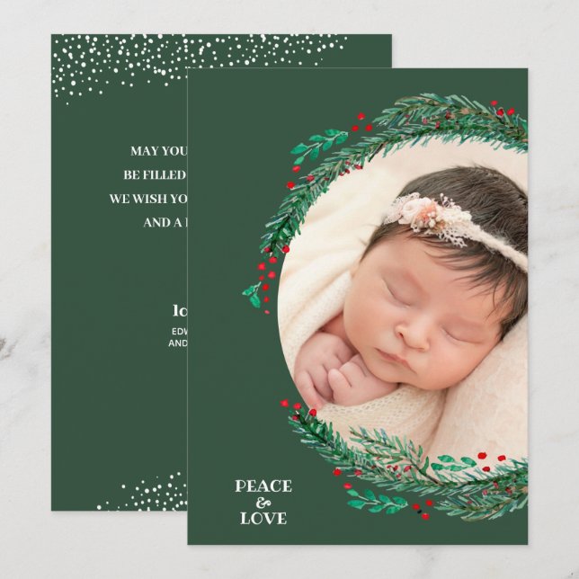 Cartes Pour Fêtes Annuelles Berries Pine Wire Photo de Noël (Devant / Derrière)