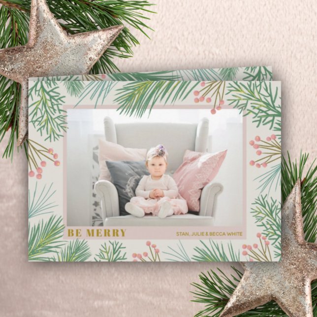 Cartes Pour Fêtes Annuelles Berries Pines Photo de Noël (Créateur téléchargé)