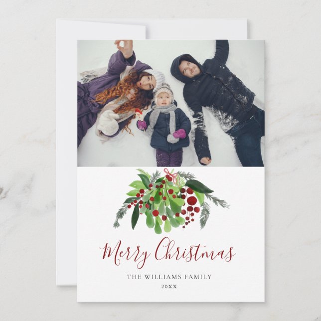 Cartes Pour Fêtes Annuelles Berries rouges Végétation de Noël Photo (Devant)