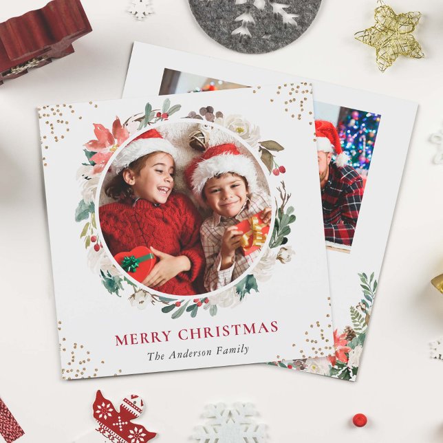 Cartes Pour Fêtes Annuelles Berries Rustiques Floral Joyeux Noël Photo Carré (Créateur téléchargé)