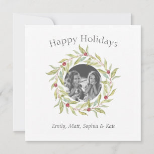 Cartes Pour Fêtes Annuelles Berries vertes de Noël moderne Wreath Photo