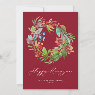 Cartes Pour Fêtes Annuelles Berry d'aquarelle et verdure couronne rouge Kwanza