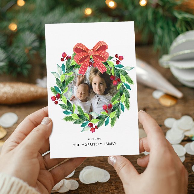 Cartes Pour Fêtes Annuelles Berry d'aquarelle et Wreath Holly (Watercolor Berry and Holly Wreath Holiday Card)