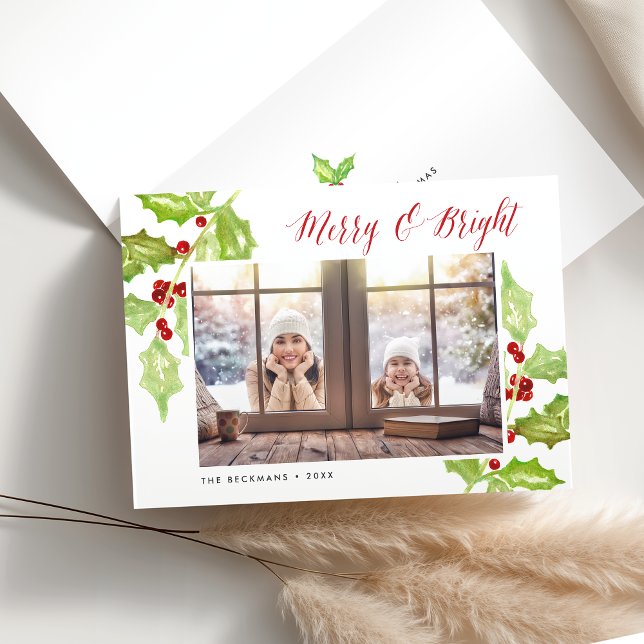 Cartes Pour Fêtes Annuelles Berry et Bright| Photo de Noël pliée (Créateur téléchargé)