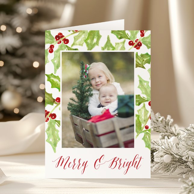 Cartes Pour Fêtes Annuelles Berry et Bright| Photo de Noël pliée (Créateur téléchargé)
