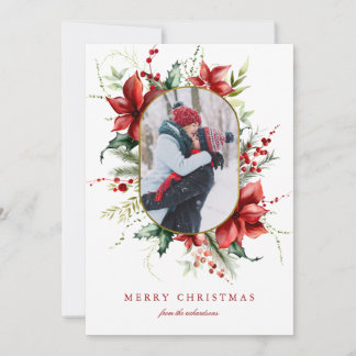Cartes Pour Fêtes Annuelles Berry Gold Foil Frame Photo Christmas Holiday Card