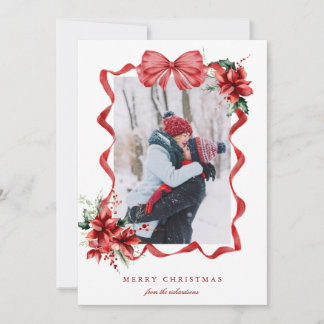 Cartes Pour Fêtes Annuelles Berry Red Bow Frame Photo Christmas Holiday Card