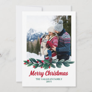 Cartes Pour Fêtes Annuelles Berry rouge et vert argenté Joyeux Noël