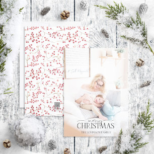 Cartes Pour Fêtes Annuelles Berry Rouge naturel Joyeux Noël Script Photo Hol