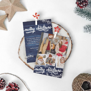 Cartes Pour Fêtes Annuelles Berry Twig Blue Wood Photo Collage Joyeux Noël