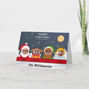 Cartes Pour Fêtes Annuelles Bête. Votre famille en personnages de Noël Photo