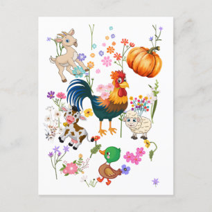 Cartes Pour Fêtes Annuelles Bêtes animaux de ferme et jolies fleurs