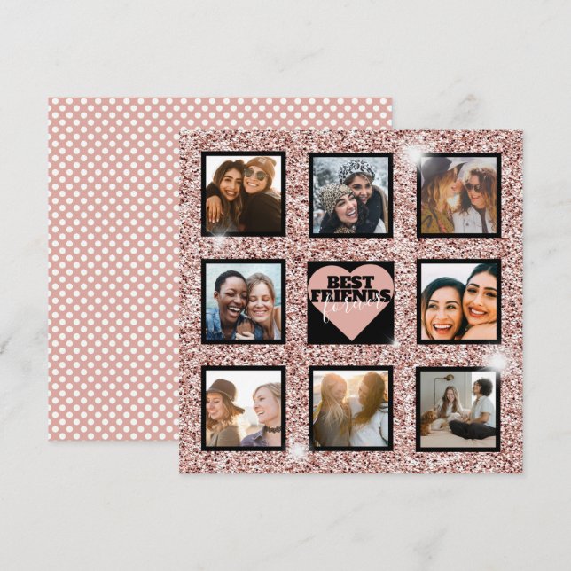 Cartes Pour Fêtes Annuelles BFF photo Collage Rose Gold Parties scintillant (Devant / Derrière)