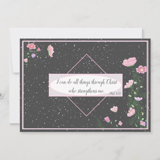 Cartes Pour Fêtes Annuelles Bible Verse Philippiens 4:13 Fleur | (Devant)