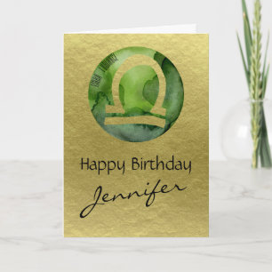 Cartes Pour Fêtes Annuelles Bibliothèque de signes Zodiac Vert sur Arrière - p