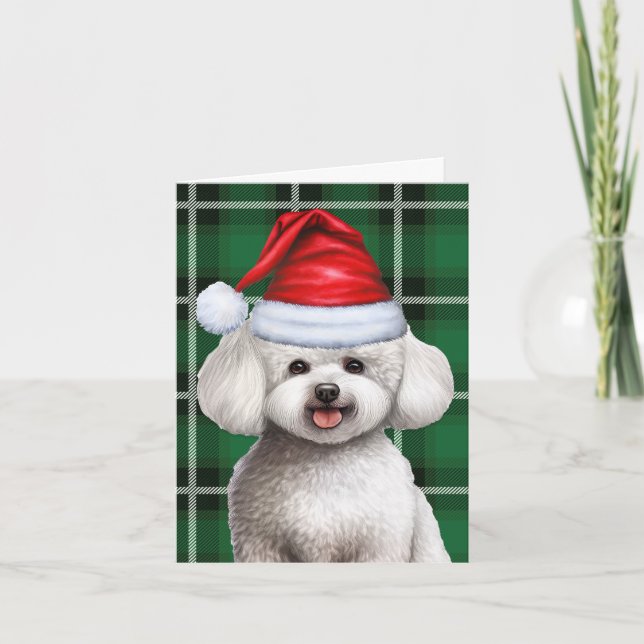 Cartes Pour Fêtes Annuelles Bichon Frise Chien Noël Vacances Green Plaid (Devant)