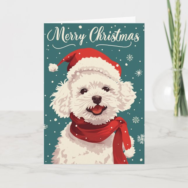 Cartes Pour Fêtes Annuelles Bichon Frise Joyeux Noël Personnalisé (Devant)