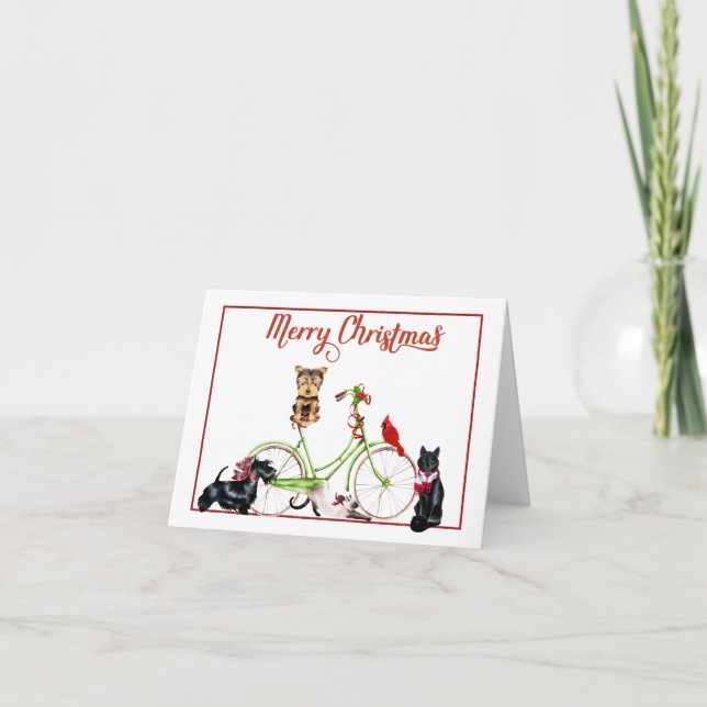 Cartes Pour Fêtes Annuelles Bicyclette de matin de Noël (Devant)