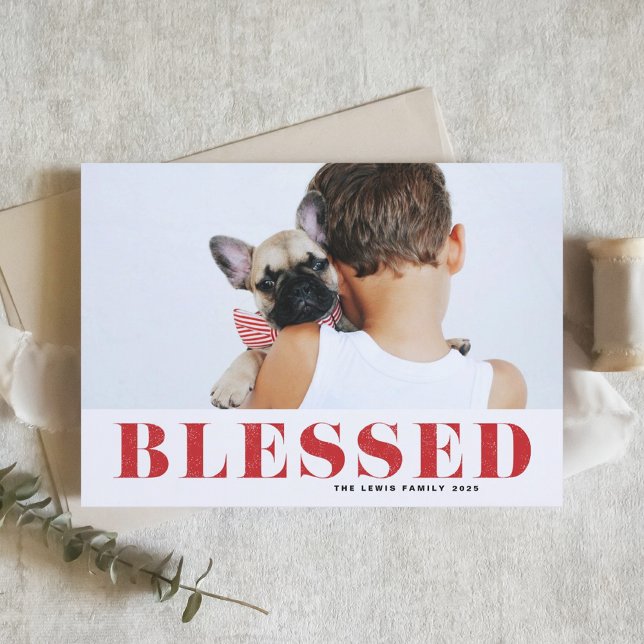 Cartes Pour Fêtes Annuelles Bienheureuse Typographie Rouge Noël photo (Créateur téléchargé)