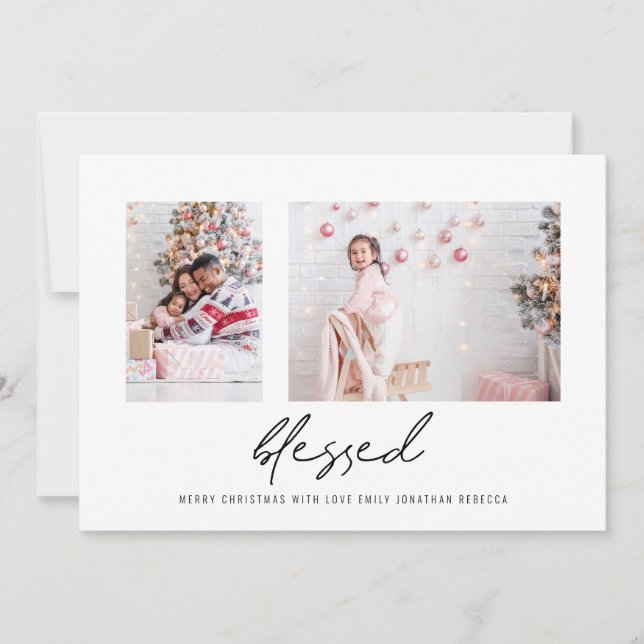 Cartes Pour Fêtes Annuelles Bienheureux 2 Photos Script Noël (Devant)