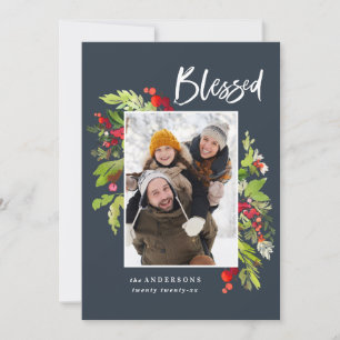 Cartes Pour Fêtes Annuelles Bienheureux aquarelle fleurie et feuillage Noël