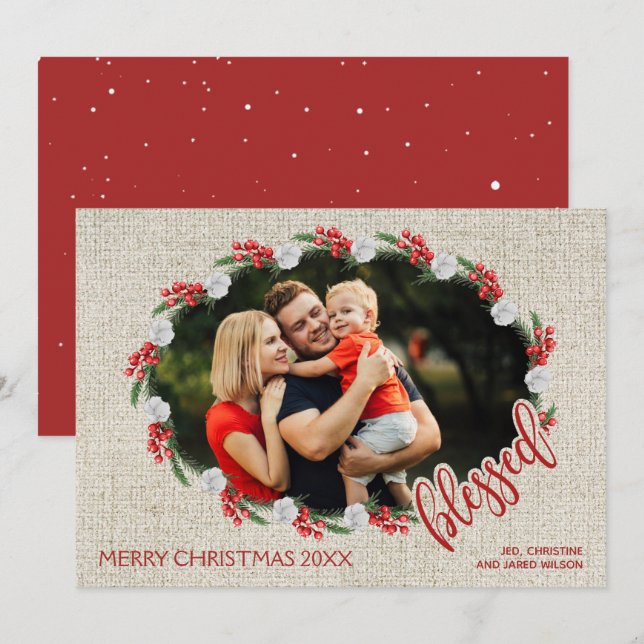 Cartes Pour Fêtes Annuelles Bienheureux Berries rouges Photo de Noël (Devant / Derrière)