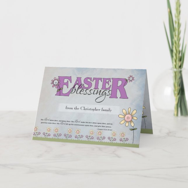 Cartes Pour Fêtes Annuelles Bienheureux de Pâques fleurs avec Écriture (Devant)