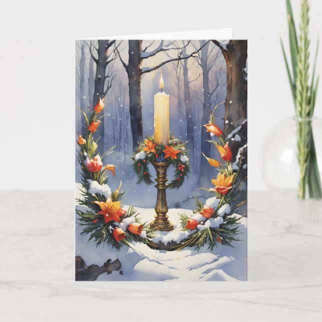 Cartes Pour Fêtes Annuelles Bienheureux Hiver Floral Candle Wreath Wiccan (Devant)