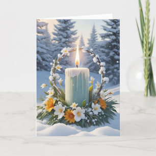 Cartes Pour Fêtes Annuelles Bienheureux Hiver Floral Candle Wreath Wiccan