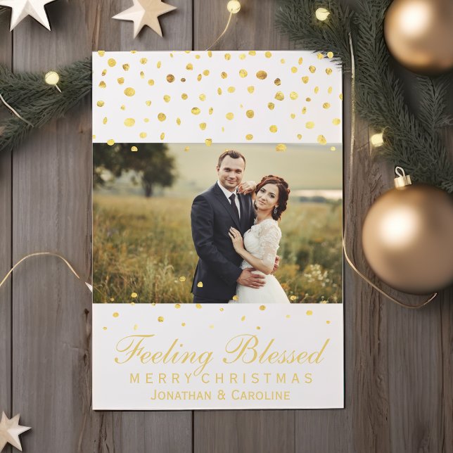 Cartes Pour Fêtes Annuelles Bienheureux Noëls nouvellement mariés Gold Confett (Créateur téléchargé)