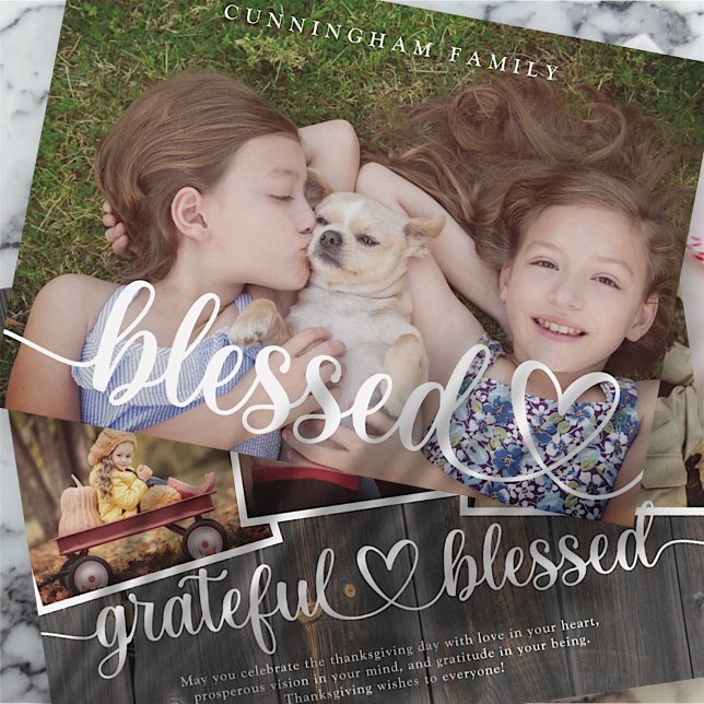 Cartes Pour Fêtes Annuelles Bienheureux Pays De Thanksgiving Photos De Famille (Créateur téléchargé)