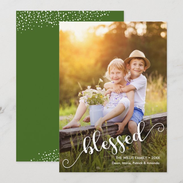 Cartes Pour Fêtes Annuelles Bienheureux Script Photo de Noël (Devant / Derrière)