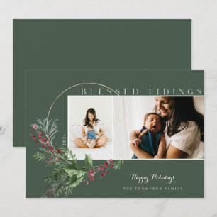 Cartes Pour Fêtes Annuelles Bienheureux Tidings Aquarelle Verdure Wreath Photo