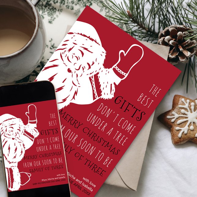 Cartes Pour Fêtes Annuelles Bientôt la famille de trois Père Noël Grossesse (Santa Rhyme Holiday Card and Pregnancy Announcement for your soon to be family of three)