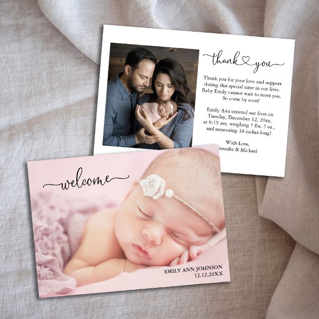 Cartes Pour Fêtes Annuelles Bienvenue au nouveau-né avec annonce de naissance  (Créateur téléchargé)