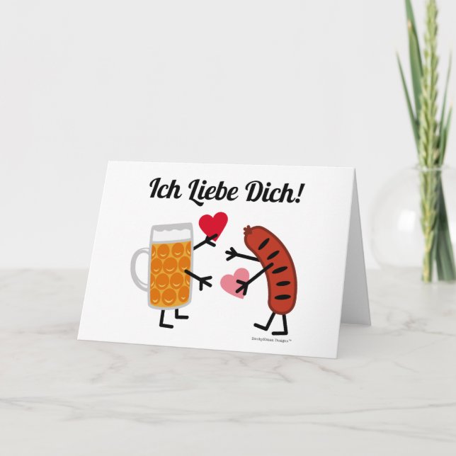 Cartes Pour Fêtes Annuelles Bière Cute & Bratwurst Ich Liebe Dich! (Je T'Aime) (Devant)