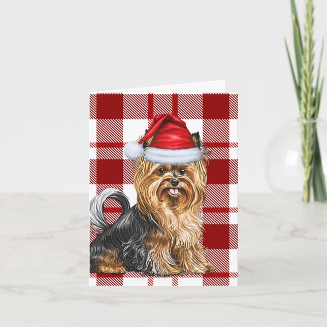 Cartes Pour Fêtes Annuelles Biewer Terrier Chien de Noël Fête Rouge Plaid (Devant)