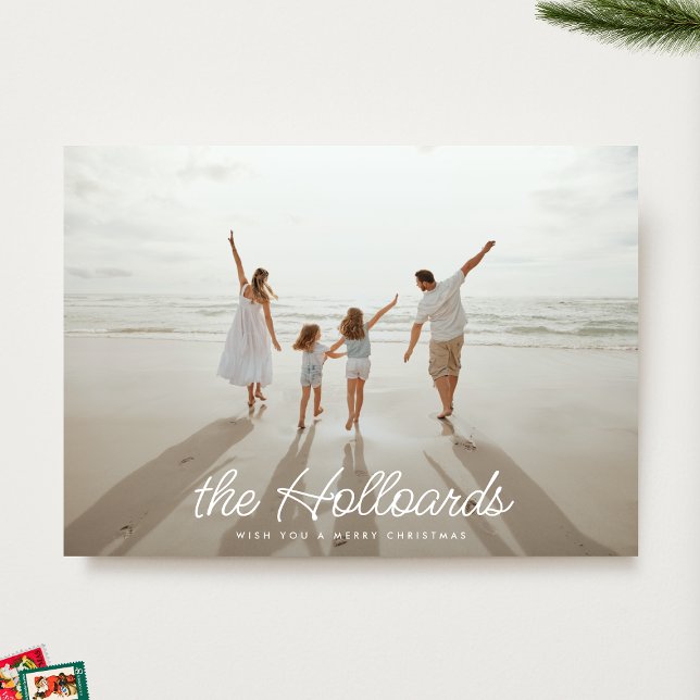 Cartes Pour Fêtes Annuelles Big Script Votre Nom Personnalisé | Photo de Noël (Créateur téléchargé)