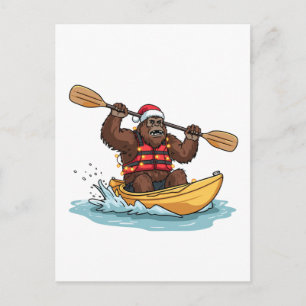 Cartes Pour Fêtes Annuelles Bigfoot Sasquatch en kayak Noël Sport d'eau