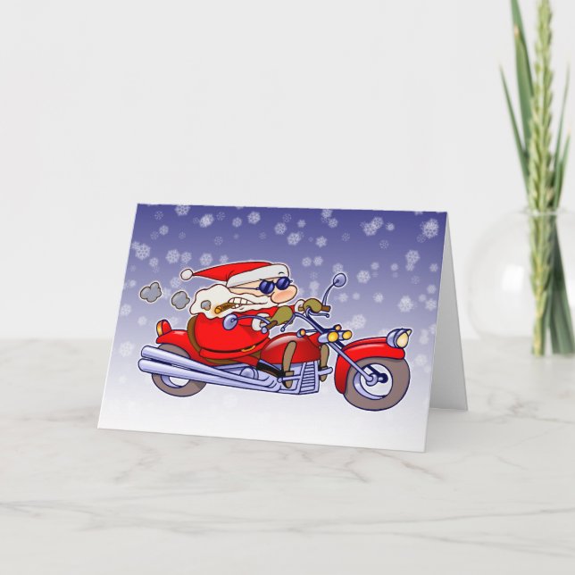 Cartes Pour Fêtes Annuelles Biker Père Noël (Devant)