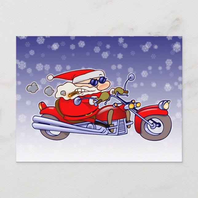 Cartes Pour Fêtes Annuelles Biker Père Noël (Devant)