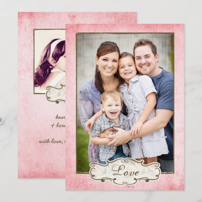 Cartes Pour Fêtes Annuelles Bio Rose Grunge Double Face Photo Holiday (Devant / Derrière)