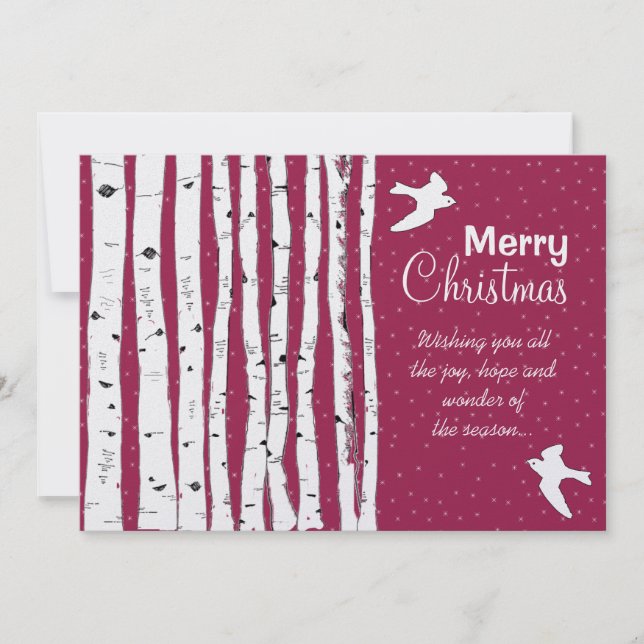 Cartes Pour Fêtes Annuelles Birch Trees & Birds Joyeux Noël (Devant)